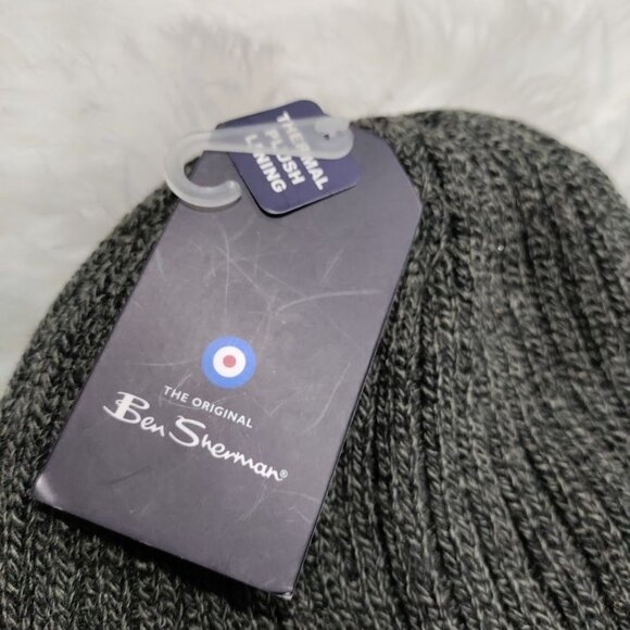 NWT Ben Sherman Men's Dark Gray Thermal Plush Lining Ribbed Knit Beanie Hat - Picture 4 of 8